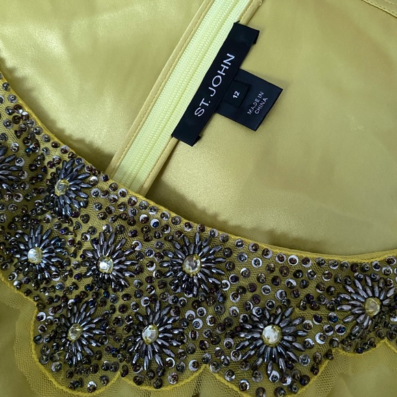 St. John Tops - NWOT St John Evening $525 Beaded Sequin Blouse 12 Liquid Satin Silky Chartruese